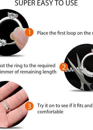 Ring Sizers for Loose Rings, Eiito Ring Size Adjuster Spacers or Tightener, Invisible Guards, 6 Sizes Fitter, Resizer Fit Almost Any Rings, Reduces Size by 0.5-1.5
