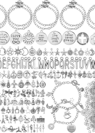 Highergo 469 Pcs Bangles Bracelet Making Kit Link Chain Bracelet Charms with OT Toggle Clasp DIY