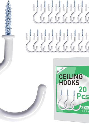 20 Pcs Ceiling Hooks for Hanging Plants 2.9" White Vinyl Coated | Heavy Duty, Rust Proof, Hanging Hooks For Christmas Lights, Cups, Decors, Screw in Plant Hanger Hook, Indoor, Outdoor