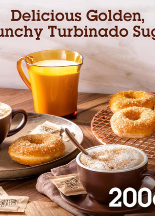 Sugar In The Raw Turbinado Cane Sugar Packets, 200 Ct Box, 1 Pack, Pure, All-Natural Turbinado Sugar, Non-GMO Project Verified, Kosher, Vegan and Gluten Free