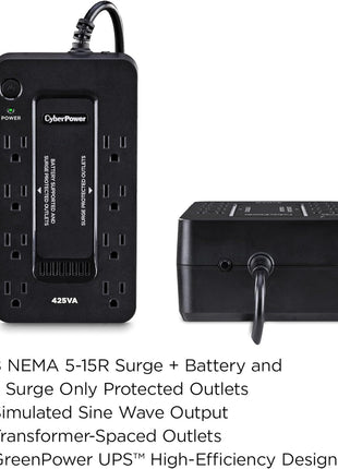CyberPower ST425 Standby UPS Battery Backup and Surge Protector | Uninterruptible power supply and surge protection with 425VA, 260W capacity and 8 outlets