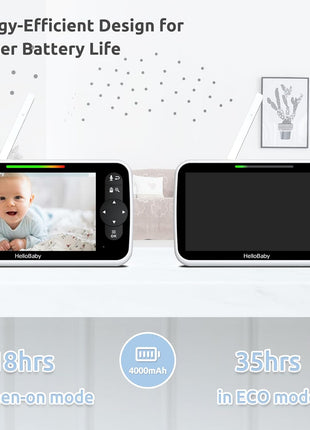HelloBaby Video Baby Monitor with Upgraded 6inch IPS Large Screen, Split Screen with 2 Cameras, Night Vision and Temprature Monitoring, Remote Pan-Tilt-Zoom Camera, No-WiFi