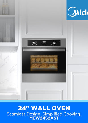 Midea 24" Single Electronic Wall Oven, 2.5 Cu. Ft.-Capacity, Built-in Oven with 8-in-1 Cooking Modes, Stainless Steel