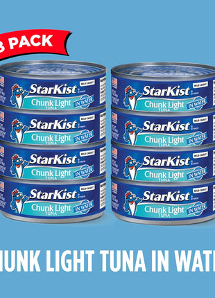 StarKist Chunk Light Tuna in Water, 5 oz (8 Pack) Canned Tuna Fish, Wild Caught, Gluten Free, Ready to Eat, Perfect for Salads, Keto Meals and Snacks, with 20g Protein & 90 Calories Per Serving