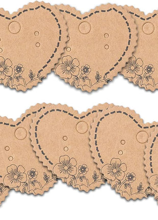 Grenali 100 Brown Heart Shape Earring Display Cards, Kraft Paper Jewelry Cards, 1.96 inchx1.6 inch (Pack of 100)