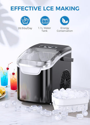 COWSAR Ice Maker Countertop, Portable Ice Machine with Self-Cleaning, 26.5 lbs/24Hrs, 8 Ice Cubes in 6 Mins, Ice Basket and Scoop, Ideal for Home, Kitchen, Bar, Camping