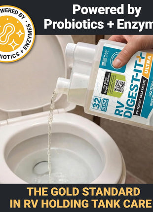 Unique RV Digest-It Ultra RV Toilet Treatment, 32 Uses, Super Concentrated - Eliminates Smells and Liquifies Waste, Easy-Measure Extra-Strength Preventive Bio-Enzymatic Holding Tank Treatment (32 oz)