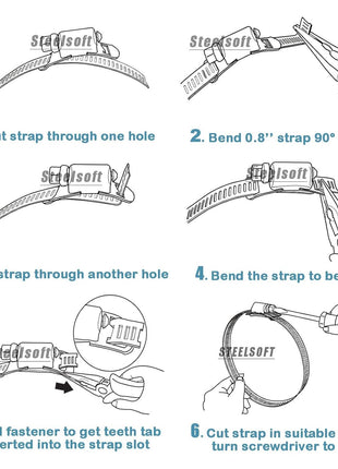 Steelsoft 304 Stainless Steel Hose Clamp Assortment Kit DIY, Cut-To-Fit 12 FT Metal Strap Stronger Fasteners,Large Adjustable Worm Gear Band Hose Clamps Screw Clamps Duct Pipe Metal Clamp Strapping