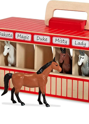Melissa & Doug 3744 Take-Along Show-Horse Stable Play Set With Wooden Stable Box and 8 Toy Horses