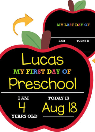Apple Shaped First Day and Last Day of School Sign, 12x12 inch PVC Plastic Chalkboard Style Photo Prop Dry Erase 1st Day Back to School Sign