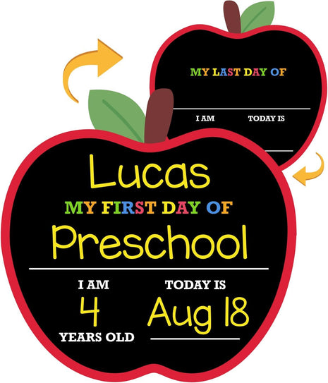 Apple Shaped First Day and Last Day of School Sign, 12x12 inch PVC Plastic Chalkboard Style Photo Prop Dry Erase 1st Day Back to School Sign