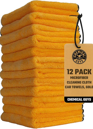 Chemical Guys Professional Grade Premium Microfiber Towels for Cars, Gold, 16 inch x 16 inch, Ultra-Soft and Scratch-Free Car Detailing Cloths for Trucks, Motorcycles, and More - 12 Pack