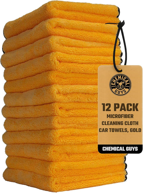 Chemical Guys Professional Grade Premium Microfiber Towels for Cars, Gold, 16 inch x 16 inch, Ultra-Soft and Scratch-Free Car Detailing Cloths for Trucks, Motorcycles, and More - 12 Pack