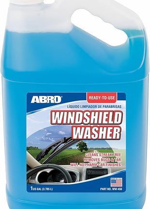 ABRO Windshield Washer Fluid Ready to Use Formula - 1 Gallon, Pre-Mixed, Streak-Free Cleanliness, 2-In-1 Removes Bugs & Tar