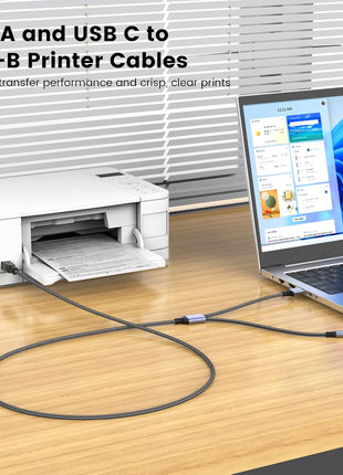 MOSWAG 2in1 USB Printer Cable 3.28FT/1M with USB C to MIDI Cable Printer Cable,USB MIDI Cable USB C to USB B MIDI Cable,Cable,Compatible with Music Instrument,Piano,Midi Keyboard,USB Microphone