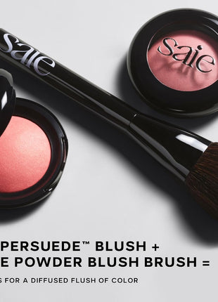 Saie Blush & Brush Duo - SuperSuede Baked Blush in Mia (.01 oz) & Powder Blush Brush - Talc-Free, Moisturizing Blush with Vegan, Fluffy Brush for Seamless Application
