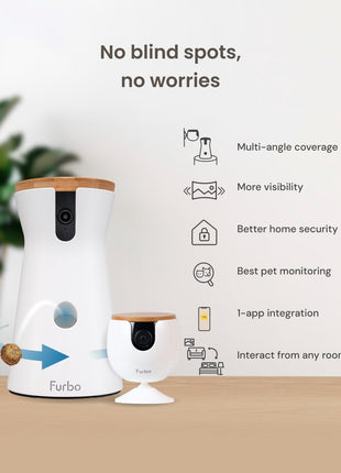 Furbo 360° Dog Camera + Mini [New Subscription Required at Setup] 2-Camera Bundle Nanny Subscription: Dog Safety & Home Security Alerts, Pet Camera with Speaker, Phone App & Night Vision
