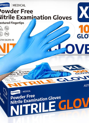 Supmedic Medical Nitrile Exam Gloves, Latex Free, Powder Free, Food Safe, Cooking Food Prep, Disposable Gloves, Blue, 100 Pcs (Medium)