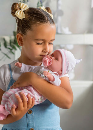 15" Realistic Soft Body Baby Doll with Open/Close Eyes | JC Toys - Berenguer Boutique | 10 Piece Gift Set with Bottle, Rattle, Pacifier & Accessories | Pink | Ages 2+