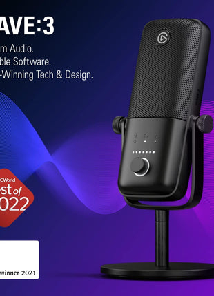 Elgato Wave:3 USB Condenser Microphone for Streaming | Cardioid capsule, 24-bit/96kHz audio, Anti-distortion Clipguard, Free mixer software, Plug and play, For Mac and PC