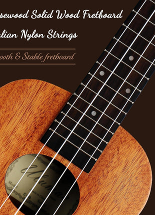 Ulumac Concert Ukulele, Solid Mahogany 23inch Ukelele for Adults Kids Beginner with Gig Bag, Digital Tuner, Replacing Strings, 3 Guitar Picks, Strap, Cloth