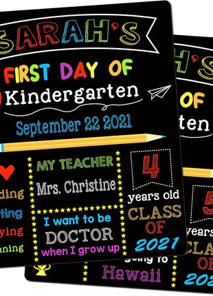First & Last Day of School Signs with 6 Writing Pens, 10 x 12 Inch Double Sided Back to School Board, Reusable Wooden 1st Day of Preschool/Kindergarten Photo Props