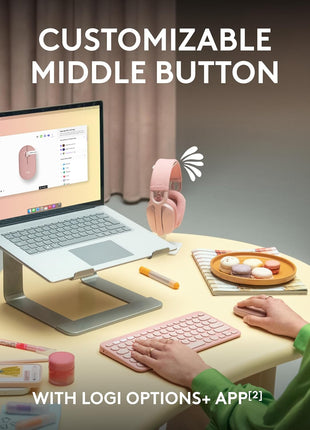 Logitech Pebble Mouse 2 M350s Slim Bluetooth Wireless Mouse, Portable, Lightweight, Customizable Button, Quiet Clicks, Easy-Switch for Windows, macOS, iPadOS, Android, Chrome OS - Tonal Rose