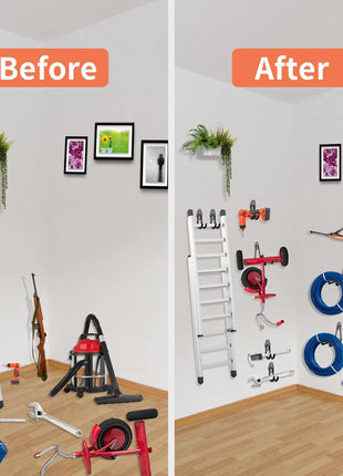 12 Pack Garage Hooks Heavy Duty Utility Steel with Anti-Slip Coating Wall Mount Storage Organizer for Hanging Power and Garden Tools, Ladders, Hose, Bikes, Ropes, Bulk Items, and More