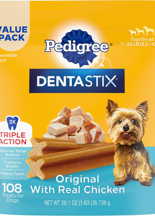 Pedigree Dentastix Dental Chews for Dogs, Small and Toy Breed Dog Treats, Fresh Flavor, 1.54 lb. Bag (102 Treats Total)