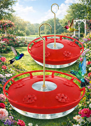 FEED GARDEN Hummingbird Feeders for Outdoors, 2 Pack 16oz Leak-Proof Disc Feeder with Built-in Ant Moat, 5 Feeding Ports, Wide Mouth Easy Clean, BPA-Free Plastic for Garden Patio Backyard