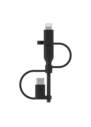 Belkin BoostCharge 3-in-1 USB-A to USB-C, Lightning, Micro-USB Charging Cable (1M/3.3ft) for iPhone 16, iPhone 16 Pro, iPad, Galaxy S25, S24, Pixel, Nintendo Switch 2 & More - Black