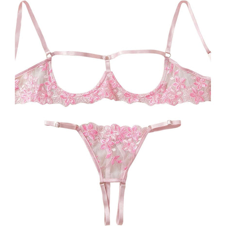 Lilosy Women's Sexy Underwire Floral Lace Sheer Bachelorette Lingerie Set See Through Bra and Panty 2 Piece Red Medium