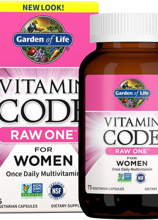 Garden of Life Vitamin Code Raw One for Women, Once Daily Women's Multivitamin - 75 Capsules, One a Day Vitamins Whole Food Iron, Probiotics for Digestive Health, Gluten Free Vegetarian