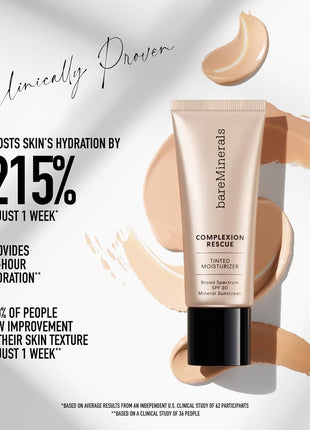bareMinerals Complexion Rescue Tinted Moisturizer with SPF 30, Hydrating Tinted Mineral Sunscreen with Hyaluronic Acid, Sheer-to-Light Coverage, Multi-tasking, Skincare Infused Makeup