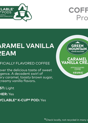Green Mountain Coffee Roasters Caramel Vanilla Cream Keurig Single-Serve K-Cup pods, Light Roast Coffee, 72 Count