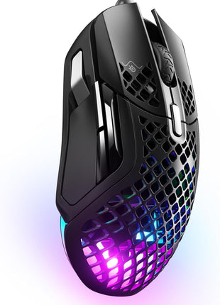 SteelSeries Aerox 5 - Holey RGB Gaming Mouse - Ultra-lightweight Water Resistant Design - 18K DPI TrueMove Air Optical Sensor | TrueMove Air sensor with 9 buttons and 66g weight for precision, speed and durability
