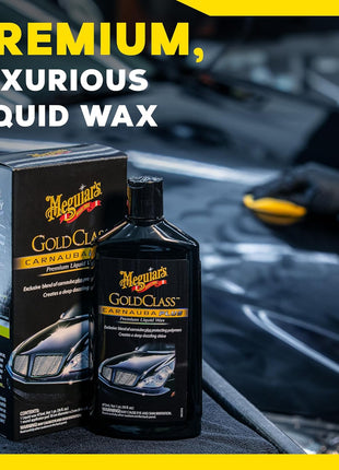 Meguiar's Gold Class Carnauba Plus Premium Liquid Wax Kit, Car Detailing Kit with a Pure Carnauba Wax Blend and a Foam Applicator Pad for Keeping Glossy Paint Protected Like a Pro, 16 Oz Bottle