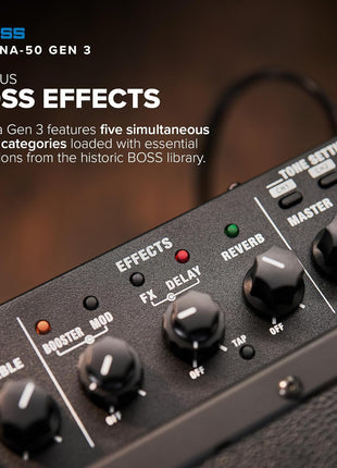 BOSS Katana 50 Gen 3 Guitar Amplifier | Compact 50 Watt Combo Amp | Custom 12 Inch Speaker | Evolved Tube Logic Sound | 12 Amp Characters | Onboard BOSS Effects | Advanced Connectivity & More