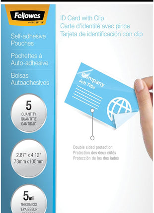 Fellowes Self-Adhesive Pouches, Business Card Size, 5 Mil, 5 Pack (5220101)
