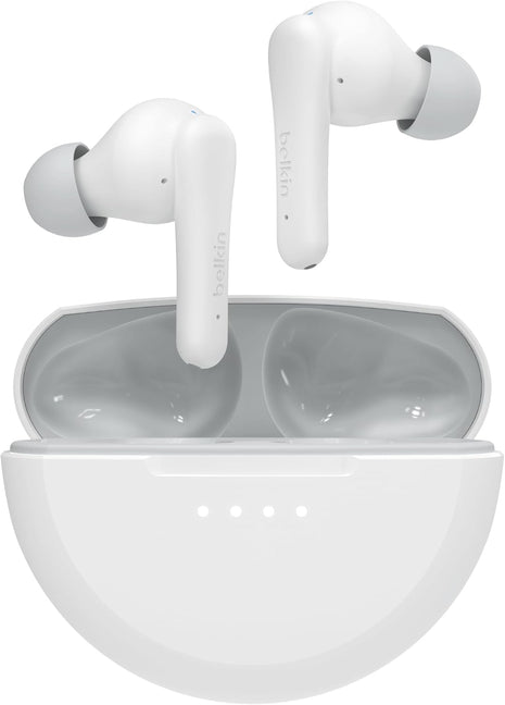 Belkin SoundForm Nano 2 Bluetooth Earbuds for Kids with Built-in Microphone, 28H Battery Life, Safe 85dB Volume, IPX5 Water Resistance - Kids Bluetooth Earbuds for iPhone, iPad, Galaxy, & More - White