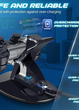 TNP Compatible with PS3 Controller Charger Stand for Sony Playstation 3 Controller compatible with Dualshock 3 Charging, 2 Tier Docking Station Stand and 2 USB PS3 Cable ports with LED Indicators