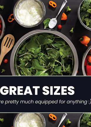 WHYSKO Meal Prep Stainless Steel Mixing Bowl (5 Piece Set) Home, Refrigerator, and Kitchen Food Storage Organizers | Ecofriendly, Heavy Duty, No Lids