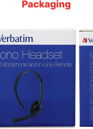Verbatim Mono 3.5mm Wired Headset with Microphone and in-Line Remote, Black | 3.5mm mono headset with rotatable microphone and in-line remote for calls, conferencing and office use