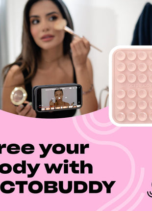 OCTOBUDDY Classic - Silicone Suction Phone Case Adhesive Mount - Hands-Free, Strong Grip Holder for Selfies and Videos - iPhone and Android Compatible - 2.25′′ x 3.25′′, Chalk Pink