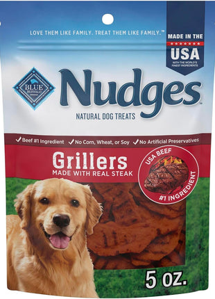Blue Buffalo Nudges Grillers Natural Dog Treats, Made in the USA with Real Steak, 16-oz Bag