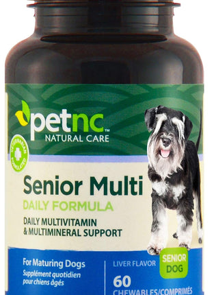 PetNC Senior Multi Chewables for Dogs, Daily Vitamins, 60 Count | Senior Dog Daily Multivitamin & Multimineral Chewables with Zinc, Magnesium, Iron & Vitamins A, D3, E & C, Overall Health