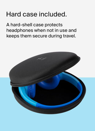 Belkin SoundForm Mini - Wireless Bluetooth Kids Headphones, 30H Battery, 85dB Safe Volume Limit, Built-in Microphone - Toddler On-Ear Earphones for iPhone, iPad - Ideal for School - Blue w/Case