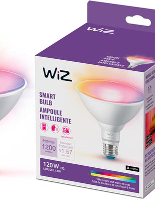 WiZ Connected 120W PAR38 Color LED Light Bulb - Connects to Your Wi-Fi - E26 Smart Bulb - Control with Voice or App + Activate with Motion - Matter Compatible - 1 Pack