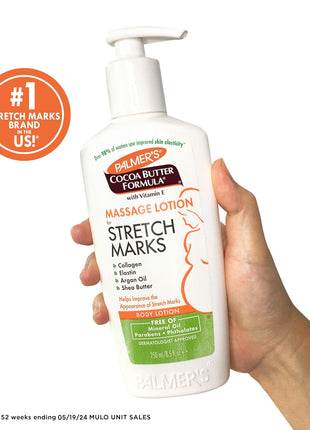 Palmer's Cocoa Butter Formula Massage Lotion For Stretch Marks, Pregnancy Skin Care, Belly Cream with Collagen, Elastin, Argan OIl and Shea Butter, 8.5 Ounces