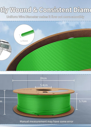 3D Printing Filament High-Speed PLA Filament 1.75mm 300mm/s 1kg Cardboard Spool Dimensional Accuracy  0.03 mm Fit Most 3D FDM Printer-Green